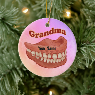 False Teeth Grandma Keramik Ornament