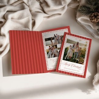 Faltbare rot gestreifte Foto-Weihnachtskarte Feiertagskarte