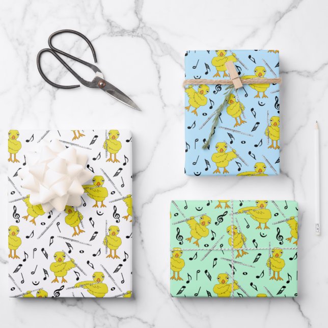 Faltblätter für Flute Chick Flötes Geschenkpapier Set (Vorderseite)