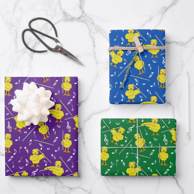 Faltblätter für Flute Chick Flötes Geschenkpapier Set (Vorderseite)