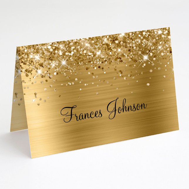 Falten Sie Ihre eigenen Glittery Gold Name Platzka Einladung (Fold Your Own Glittery Gold Name Place Cards)