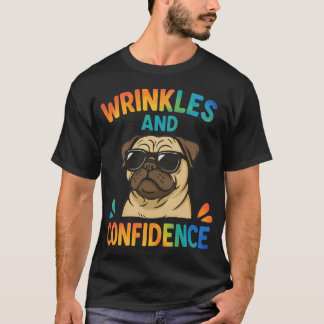Falten und Selbstvertrauen Lustiger Pug-Hund mit S T-Shirt