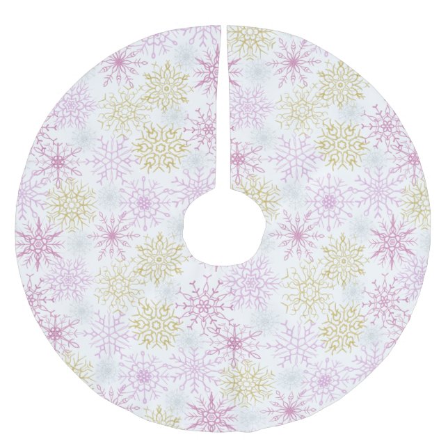 Faltenpink Snowflakes, gebürstet Polyester Tree S Polyester Weihnachtsbaumdecke (Vorderseite)