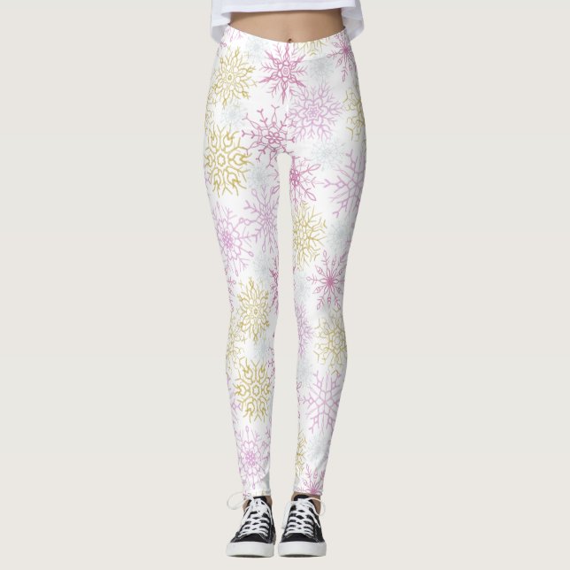 Faltenrosa Schneeflocken Leggings (Vorderseite)