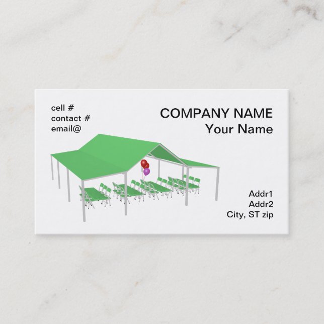 Faltenstuhl und -tabellen mit Partyballonen Visitenkarte (Vorderseite)