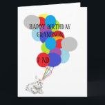Faltes Grußkarte GLÜCKLICH 2. GEBURTSTAG GRANDSON Karte<br><div class="desc">ILLUSTRATIONEN:  FARBBALLOONS KITTEN & GEBURTSTAGSKAKE</div>