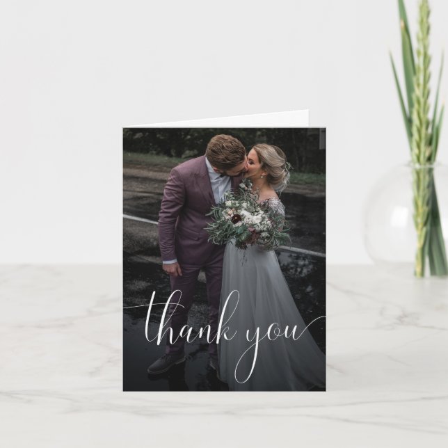 Faltkarte mit Foto Wedding White Dankeskarte (Vorderseite)