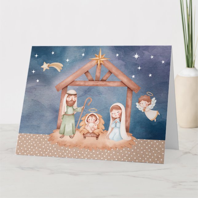Faltkarte mit Krippenbeleuchtung Karte (Vorderseite)