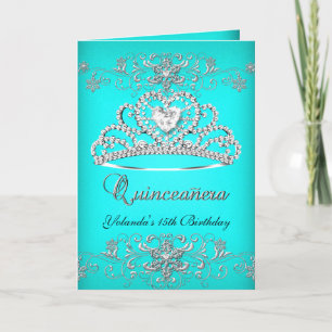 Faltkarte Quinceanera Aqua Aquamariner Glitzer Tia Einladung