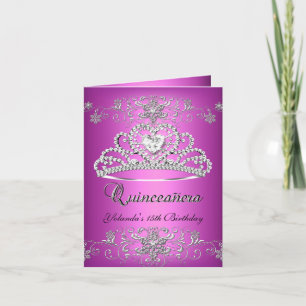 Faltkarte Quinceanera Pink Glitzer Tiara Einladung