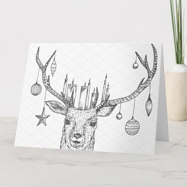 Faltkarte - Sketch Christmas Deer B/W Karte (Vorderseite)