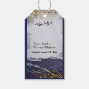 Faltkarte zur Hochzeit Danke Navy Silber Gold Geschenkanhänger