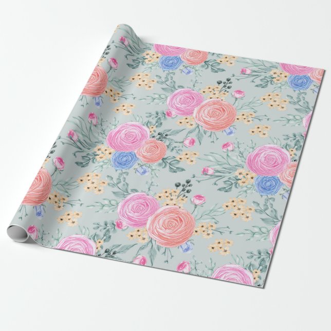 Faltpapier mit Blumenmuster Geschenkpapier (Ungerollt)