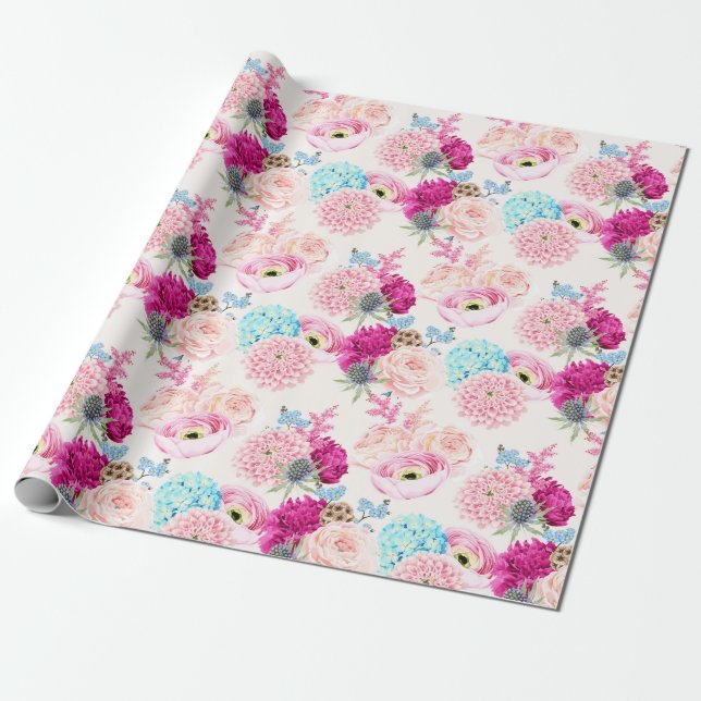 Faltpapier mit Blumenmuster Geschenkpapier (Ungerollt)