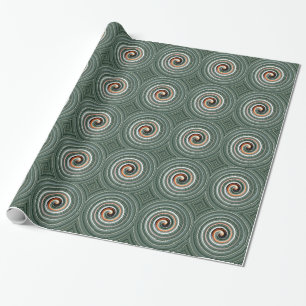 Faltpapier mit orangefarbenem und grauem Spiralmus Geschenkpapier