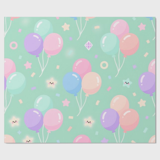 Faltpapier "Pastell Green Kindergeburtstag" Geschenkpapier (Flach)