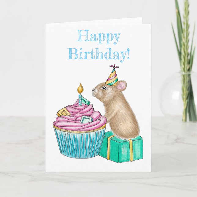 Faltschachtel Pika Happy Birthday Cupcake Card Dankeskarte (Vorderseite)