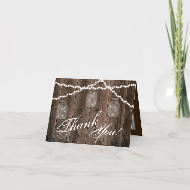 Faltt Dankeschön Card Mason Jar String Lights Barn Dankeskarte (Vorderseite)