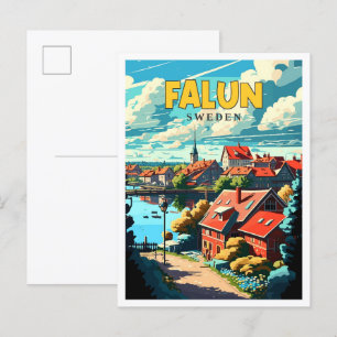 Falun Sweden Vintage Reise Illustration Postkarte