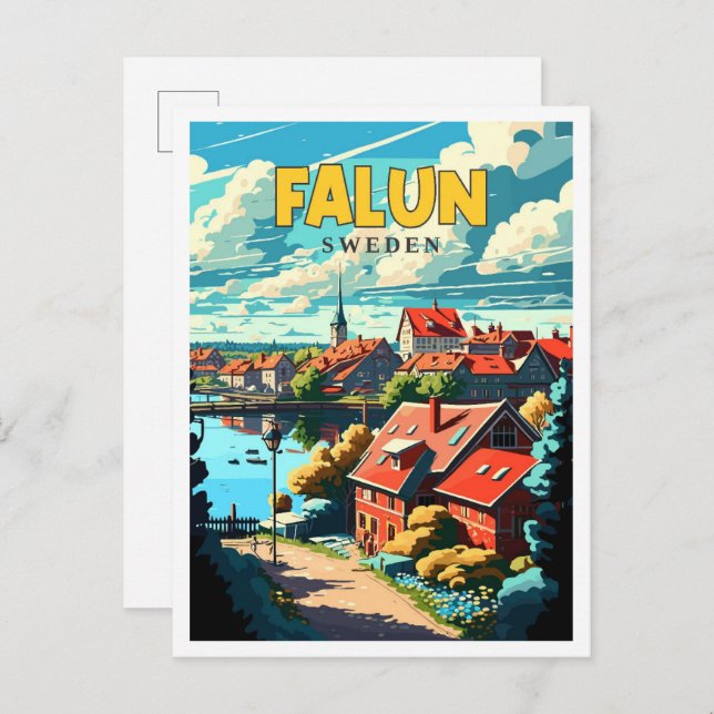 Falun Sweden Vintage Reise Illustration Postkarte (Vorne/Hinten)
