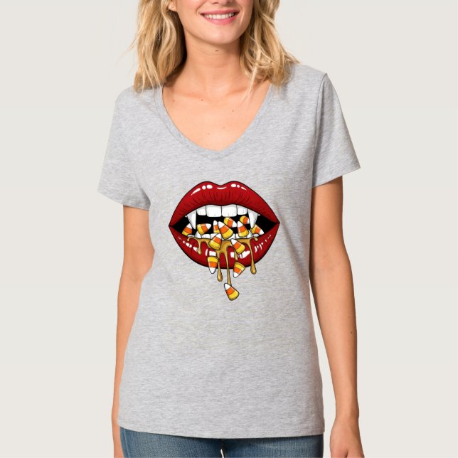 Famale Vampire Eating Candy T-Shirt (Vorderseite)
