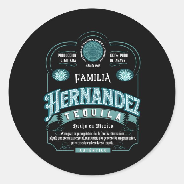 Familia Hernandez Mexican Family Names Tequila Bra Runder Aufkleber (Vorderseite)