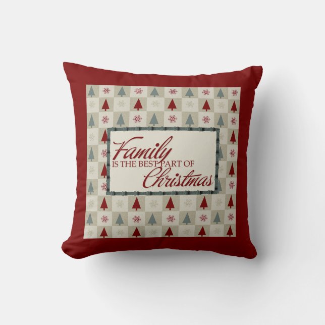 Familiäre Wohngestaltung mit Retro-Bäumen und Typo Kissen (Vorderseite)