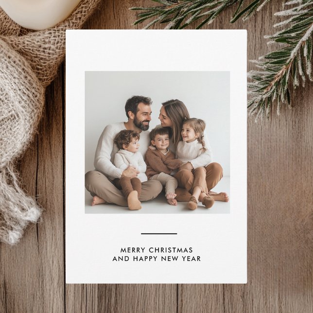 Familiäres Foto & Merry and Bright Minimalistisch Einladung (Von Creator hochgeladen)