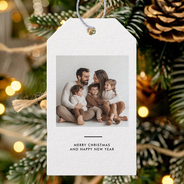 Familiäres Foto & Merry and Bright Minimalistisch Geschenkanhänger (Von Creator hochgeladen)
