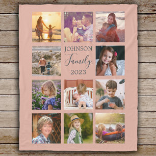 Familie 11 FotoCollage Dusty Pink Fleece Blanket