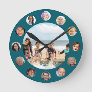 Familie 13 Foto-Collage rund Runde Wanduhr