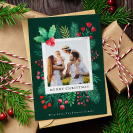 Familie 1 Foto Handgemalte Wasserfarben Florals Feiertagskarte