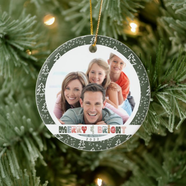 Familie 2022 Weihnachts-Foto Keramik Ornament (Baum)