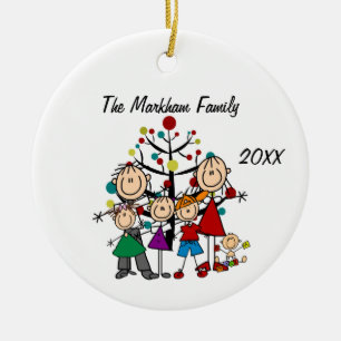 Familie 2 Erwachsene 4 Kinder Keramik Ornament