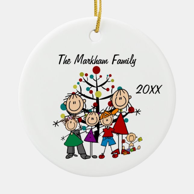 Familie 2 Erwachsene 4 Kinder Keramik Ornament (Vorne)