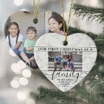 Familie 2 Foto Erste Imitate Weihnachten Marmorher Keramik Ornament<br><div class="desc">Feiern Sie Ihren fröhlichen 1. Urlaub zusammen mit einem maßgeschneiderten 2-Foto "Unser erstes Weihnachten als Familie" herzförmigen Keramik-Ornament. Alle Texte und Bilder auf dieser Vorlage sind einfach zu personalisieren. (IMAGE PLACEMENT TIP: Eine einfache Möglichkeit, ein Foto genau so zu zentrieren, wie Sie es gewollt haben, ist es, es einzuschneiden, bevor...</div>