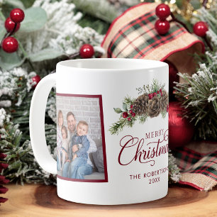 Familie 2 Foto Weihnachten Kiefer Elegant Skript Kaffeetasse