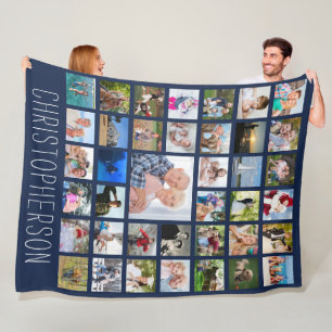 Familie 39 Foto Collage Personalisiert Navy Blue Fleecedecke