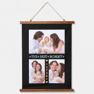 Familie 3 Foto-Collage Beste Mama überhaupt Mutter Wandteppich Mit Holzrahmen