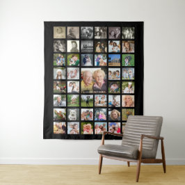 Familie 45 Foto Collage Name Schwarz Wandteppich