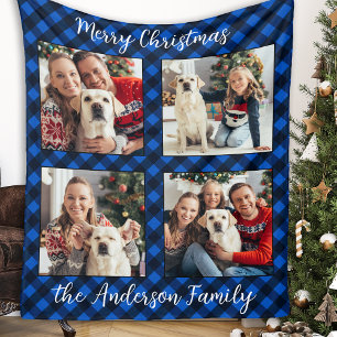 Familie 4 Bilder Personalisiert Karierte Weihnacht Fleecedecke