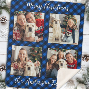 Familie 4 Bilder Personalisiert Karierte Weihnacht Sherpadecke