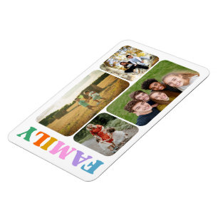 Familie 4 Fotos Collage moderne farbenfrohe Typogr Magnet