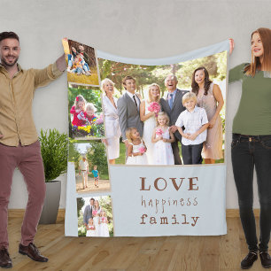 Familie 5 Foto-Collage Blau Liebe Glück Fleecedecke