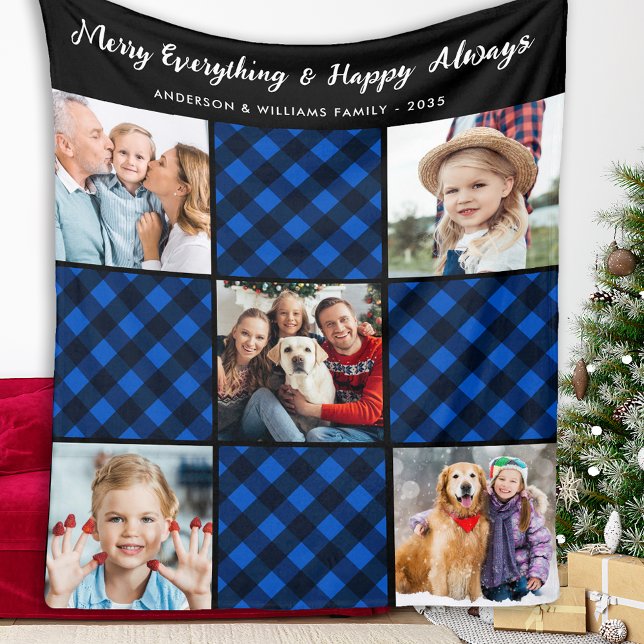 Familie 5 Picture Patchwork Personalisiert Blue Ka Fleecedecke (Von Creator hochgeladen)