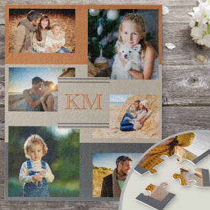 Familie 6 Foto-Collage monogrammierte Initialen Puzzle