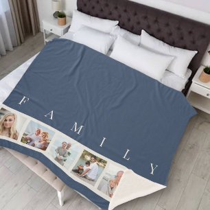 FAMILIE 6 Foto-Collage Stylisches Blau Sherpadecke