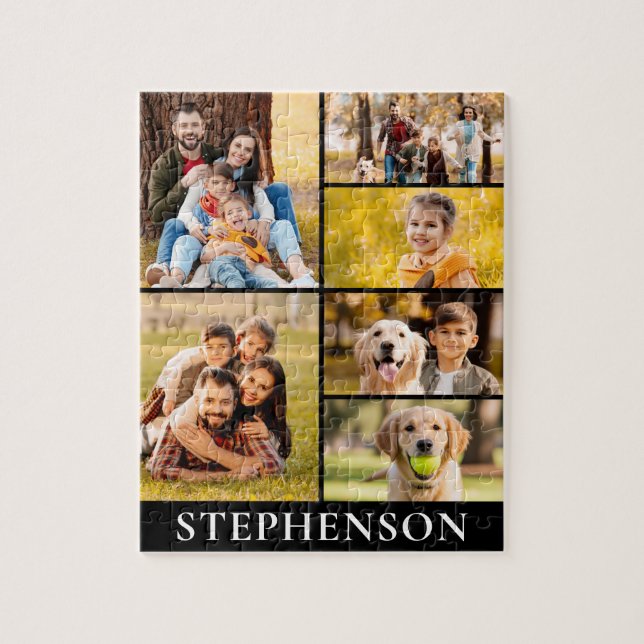 Familie 6 FotoCollage Minimalistisch Einfach Schwa Puzzle (Vertikal)