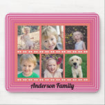 Familie 6 FotoCollage Pink Mouse Pad Mousepad<br><div class="desc">Dieses MousePad-Design ist ein perfektes Foto-Geschenk für alle Familienmitglieder. Mit der 6-Foto-Rahmencollage können Sie alle Ihre Lieblings-Fotos hinzufügen. Personalisieren Sie dieses hellrosa und orangefarbene Mauspad mit Ihrem Familiennamen.</div>