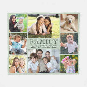 Familie 8 Foto Collage Sage Green Fleecedecke